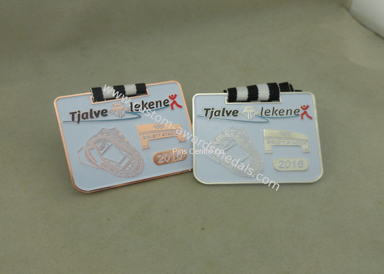 Customized Marathon Sporting Ribbon Medals , Zinc Alloy Die Casting Award Medals