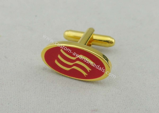 Unique Custom Red Round Cufflink , 2 mm Thickness Imitation Gold Plating