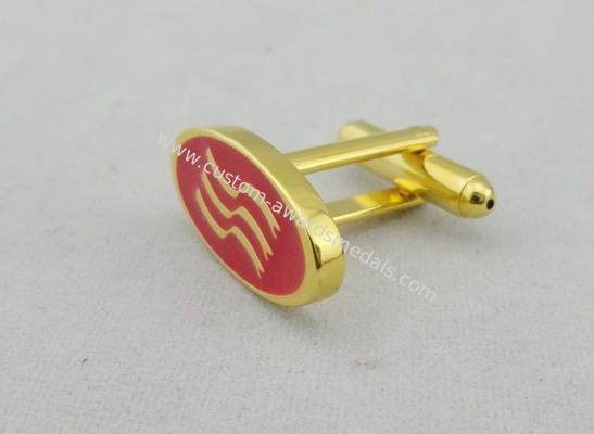 Unique Custom Red Round Cufflink , 2 mm Thickness Imitation Gold Plating