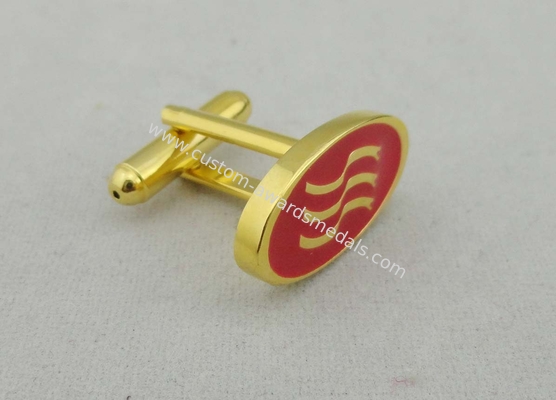 Unique Custom Red Round Cufflink , 2 mm Thickness Imitation Gold Plating