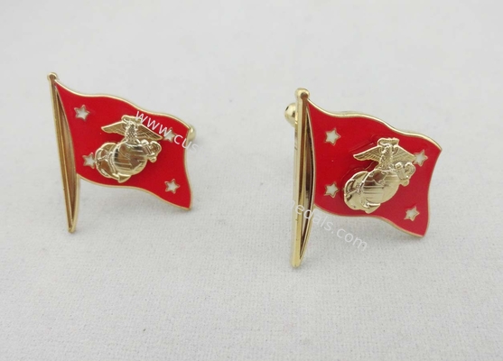 Copper Stamped Soft Enamel Flag Cufflink , 1 Pair Mini 3D Cloisonné Aluminum