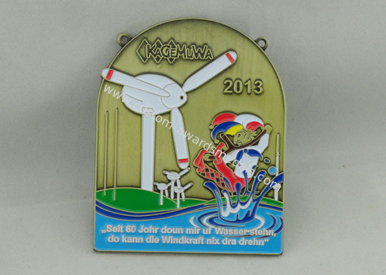 Die Cast Enamel Medal , Antique Brass Plating , Sports Medals For Kids
