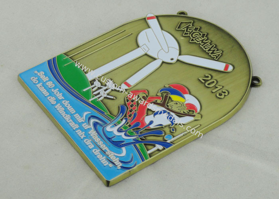 Die Cast Enamel Medal , Antique Brass Plating , Sports Medals For Kids
