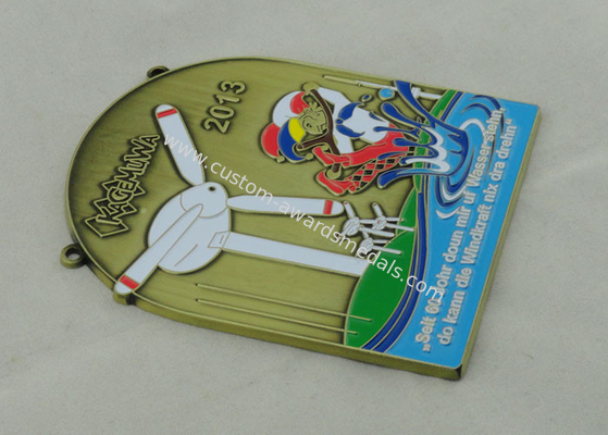 Die Cast Enamel Medal , Antique Brass Plating , Sports Medals For Kids