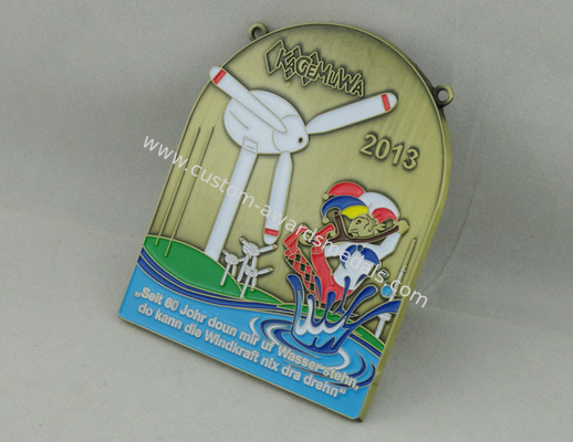 Die Cast Enamel Medal , Antique Brass Plating , Sports Medals For Kids
