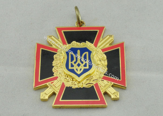 Zinc Alloy Cross Sward Enamel Medal , Imitation Hard Enamel , Gold Plating