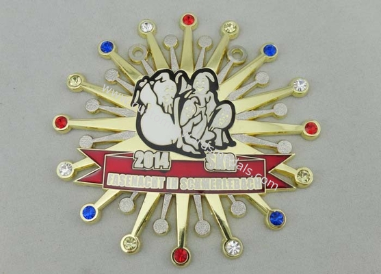 65mm Gold Plating Enamel Medal Imitation Hard Enamel , Fake Stone Melted