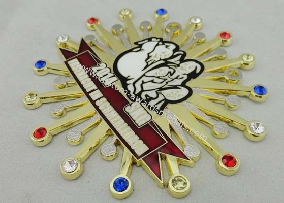 65mm Gold Plating Enamel Medal Imitation Hard Enamel , Fake Stone Melted