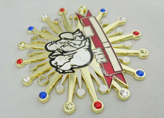 65mm Gold Plating Enamel Medal Imitation Hard Enamel , Fake Stone Melted