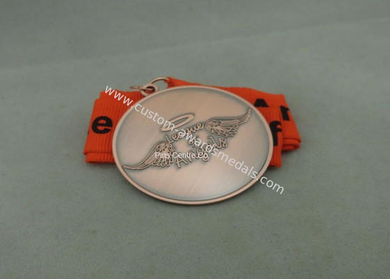 Brass Stamping Ribbon Custom Diecast Medals , Zinc Alloy Enamel Medals For Running