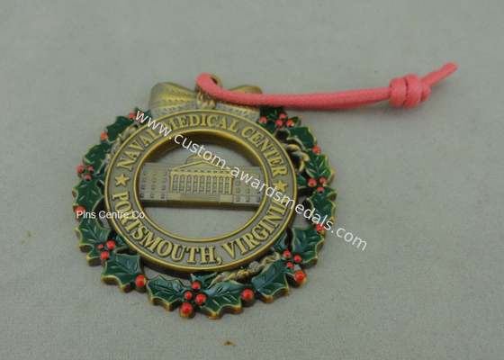 Customized Zinc Alloy Ribbon Medals , 3D Die Casting Antique Brass Medals