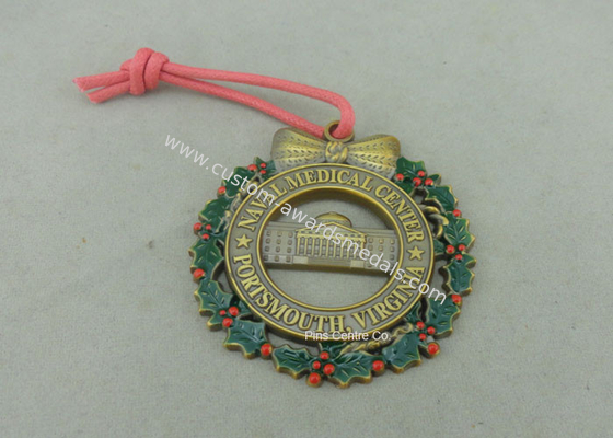 Customized Zinc Alloy Ribbon Medals , 3D Die Casting Antique Brass Medals