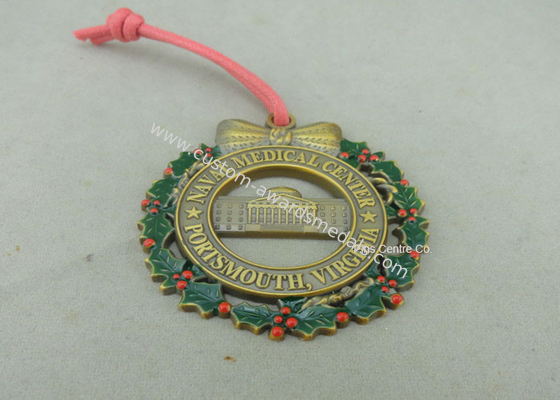 Customized Zinc Alloy Ribbon Medals , 3D Die Casting Antique Brass Medals