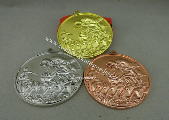 Zinc Alloy Customized Ribbon Medals , 3D Sports Running Medals With Gold Plating