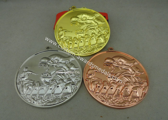 Zinc Alloy Customized Ribbon Medals , 3D Sports Running Medals With Gold Plating