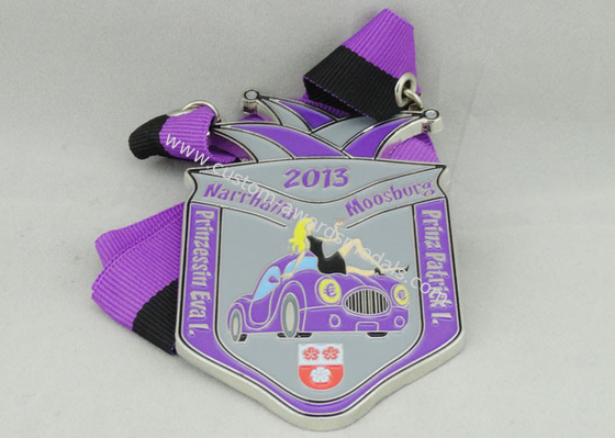 Purple Ribbon Medals Nickel Plating With Soft Enamel For Award