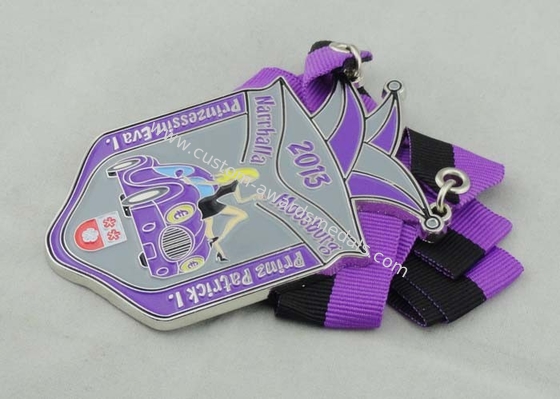 Purple Ribbon Medals Nickel Plating With Soft Enamel For Award