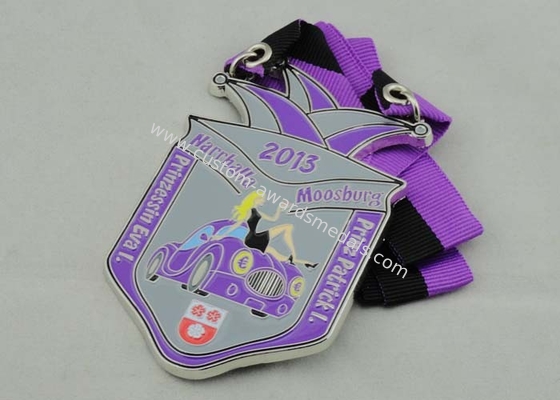 Purple Ribbon Medals Nickel Plating With Soft Enamel For Award