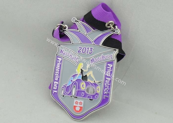 Purple Ribbon Medals Nickel Plating With Soft Enamel For Award