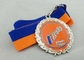 Iron Ribbon Medals Die Stamp , Nickel Plating With Blue And Orange Ribbon