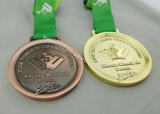 Khanty Mansiysk Ribbon Medals 3d Copper Plated , Heat Transfer Print Ribbon