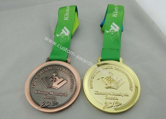 Khanty Mansiysk Ribbon Medals 3d Copper Plated , Heat Transfer Print Ribbon