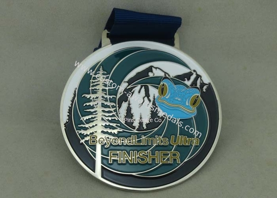 Customized Big Round Antique Enamel Medals , Brass Die Struck Running Sports Medal