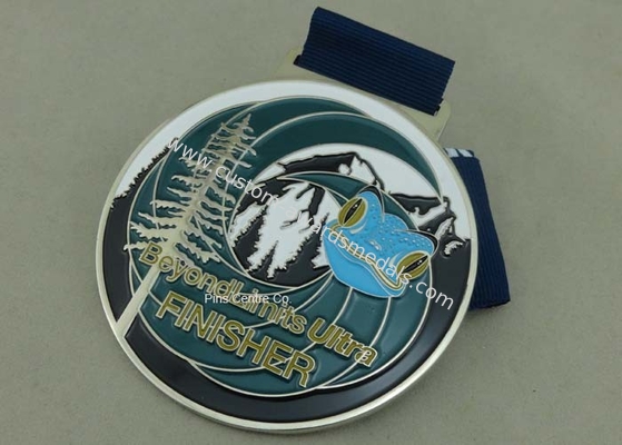 Customized Big Round Antique Enamel Medals , Brass Die Struck Running Sports Medal