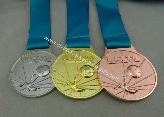 Customized Ribbon Football Awards Medals Full Relief Zinc Alloy