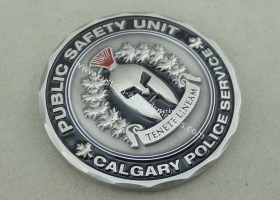 Brass Stamped Personalized Coins , Diamond Cut Police Coin With Antique Silver