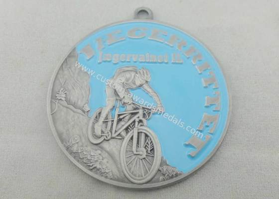 Bike Sport Enamel Medal Brass Stamped With Antique Silver Plating