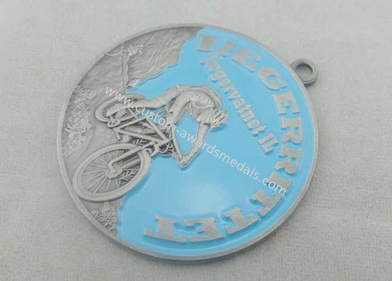 Bike Sport Enamel Medal Brass Stamped With Antique Silver Plating