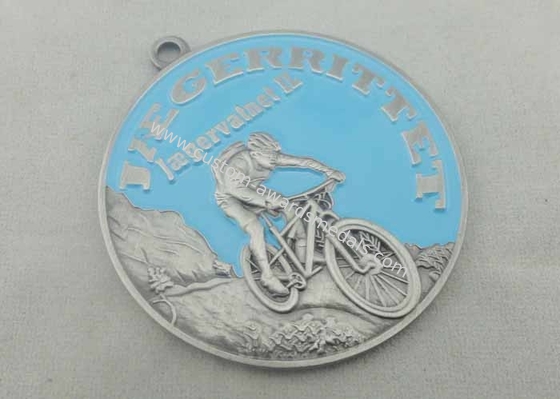 Bike Sport Enamel Medal Brass Stamped With Antique Silver Plating