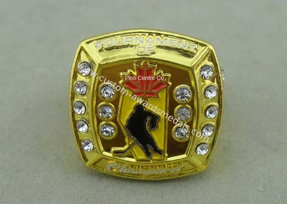 Customized Metal Souvenir Ring Badge With Rhinestone By Die Casting