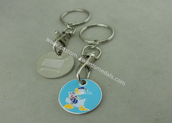 Promotional 2D Shopping Cart Coin Keychain , Iron Stamped Custom Metal Tokens