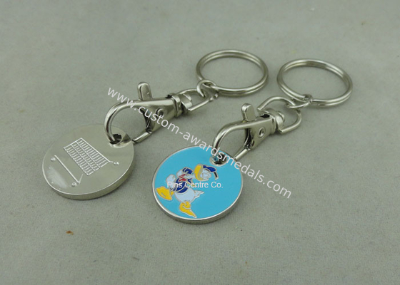 Promotional 2D Shopping Cart Coin Keychain , Iron Stamped Custom Metal Tokens