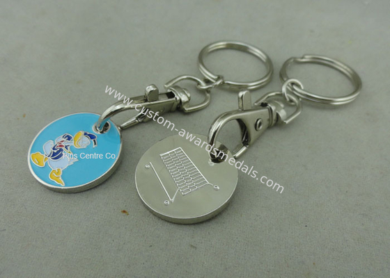 Promotional 2D Shopping Cart Coin Keychain , Iron Stamped Custom Metal Tokens