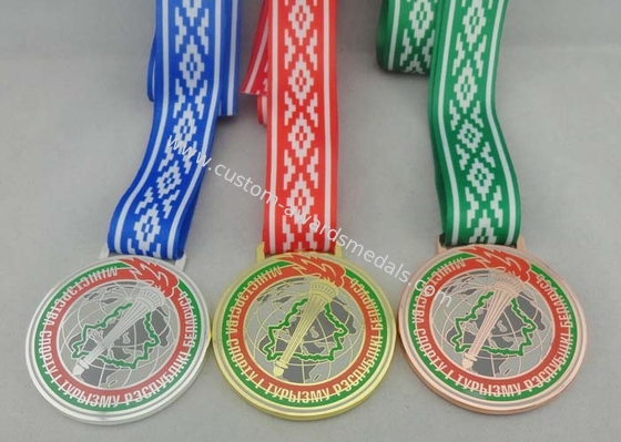 Egg Hunt Triathlon Ribbon Medals Copper Plating , Full Color Printing