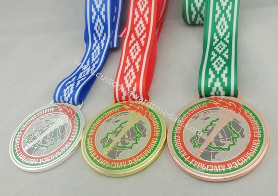 Egg Hunt Triathlon Ribbon Medals Copper Plating , Full Color Printing