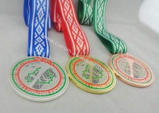 Egg Hunt Triathlon Ribbon Medals Copper Plating , Full Color Printing