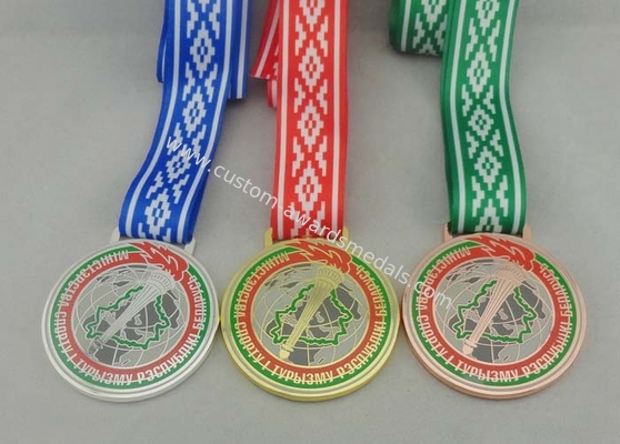 Egg Hunt Triathlon Ribbon Medals Copper Plating , Full Color Printing