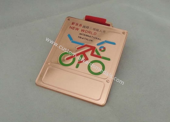 IRON KIDS medal, die casting with soft enamel, antique brass plating, Full color printing ribbon.