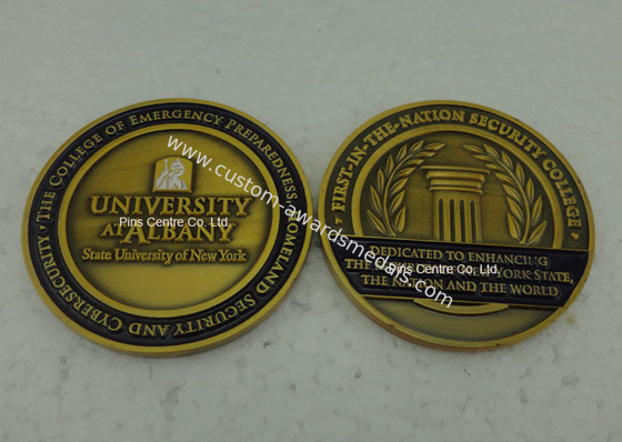 Antique Gold University Personalized Coins , Brass Stamped Soft Enamel Military Challenge Coin