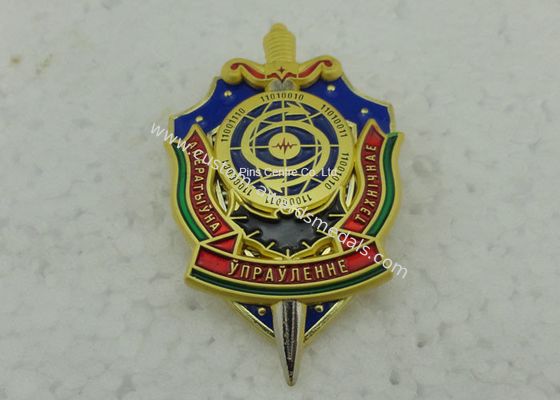 Hard Enamel Army Badges , Die Struck Zinc Alloy 3D Police Badge With Transparent Military