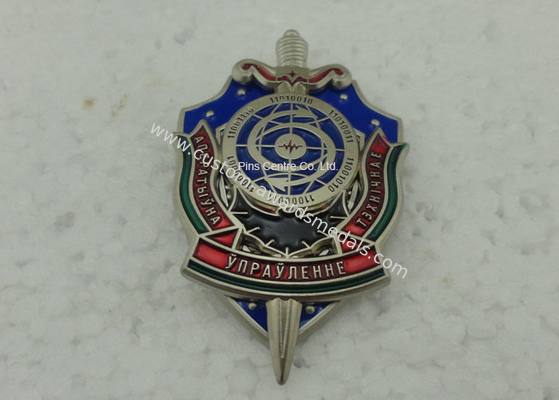 Hard Enamel Army Badges , Die Struck Zinc Alloy 3D Police Badge With Transparent Military