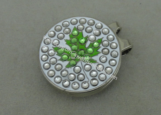 Eco - friendly Golf Cap Clip With Rhinestone , Hard Iron Brooch Pin Emblem