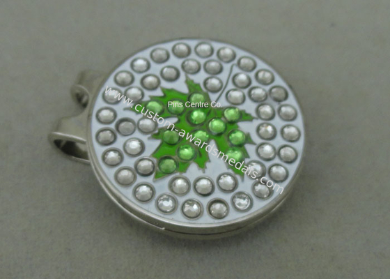 Eco - friendly Golf Cap Clip With Rhinestone , Hard Iron Brooch Pin Emblem