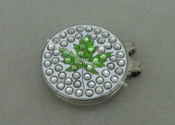 Eco - friendly Golf Cap Clip With Rhinestone , Hard Iron Brooch Pin Emblem