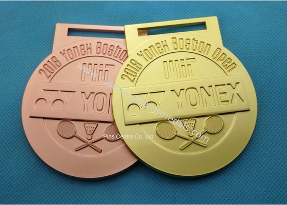 Badminton Awards Die Cast Medals , Customized Misty Plating Sport Karate Ribbon Medals