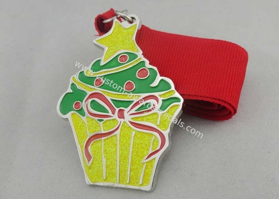 Christmas Gold Plating Enamel Medal With Soft Enamel And Yellow Glitte